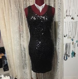 Maner sequin stretch black dress NWOTS Sz L.